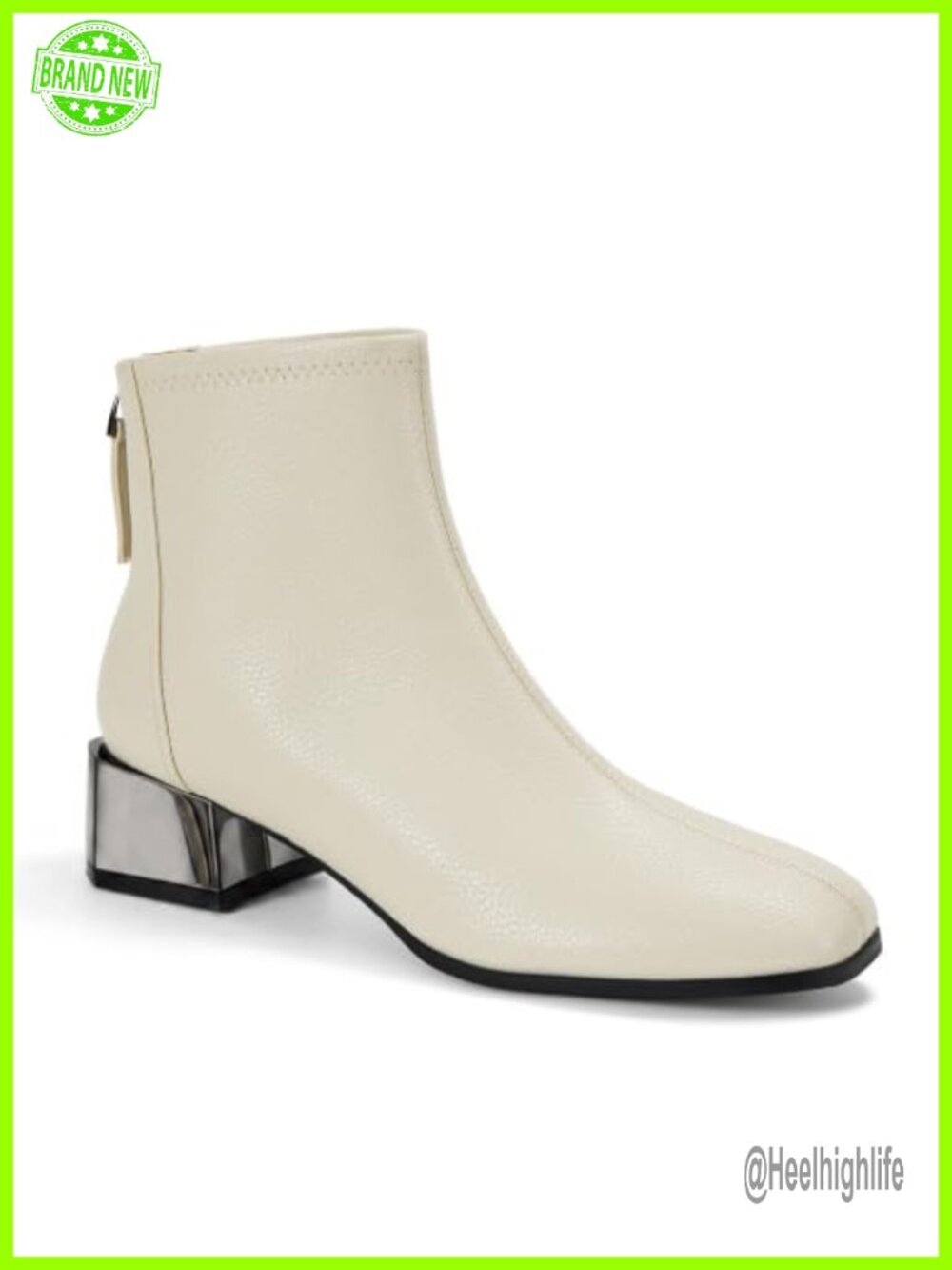 Womens Lambskin Leather Square Toe Ankle Boots Back Zip Plated Heel